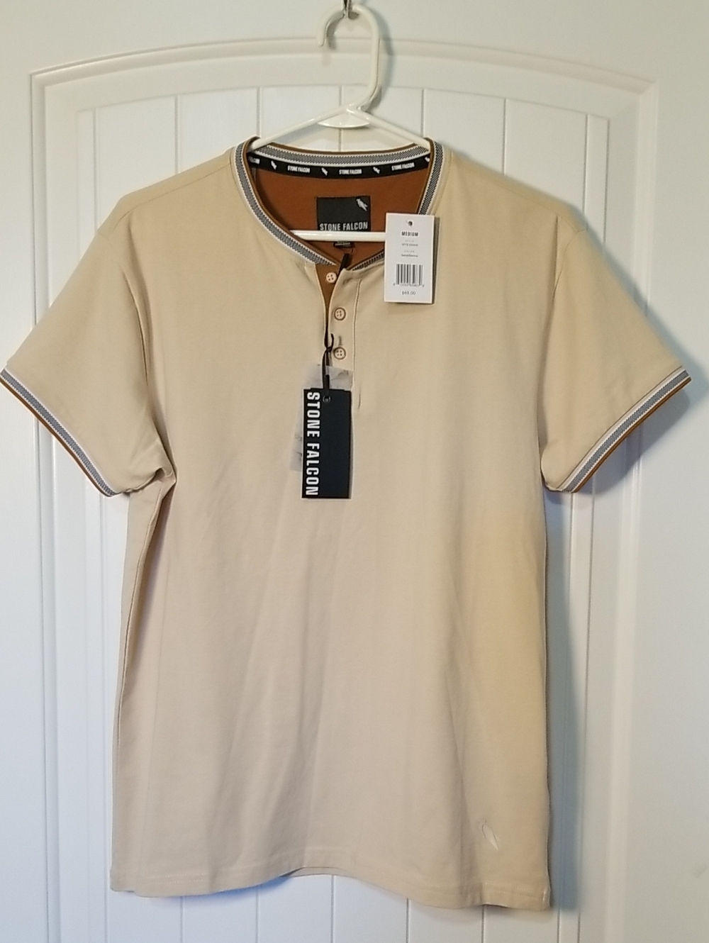 New Stone Falcon Cotton Sand/Sienna Short-Sleeve Henley Polo NWT Size Medium